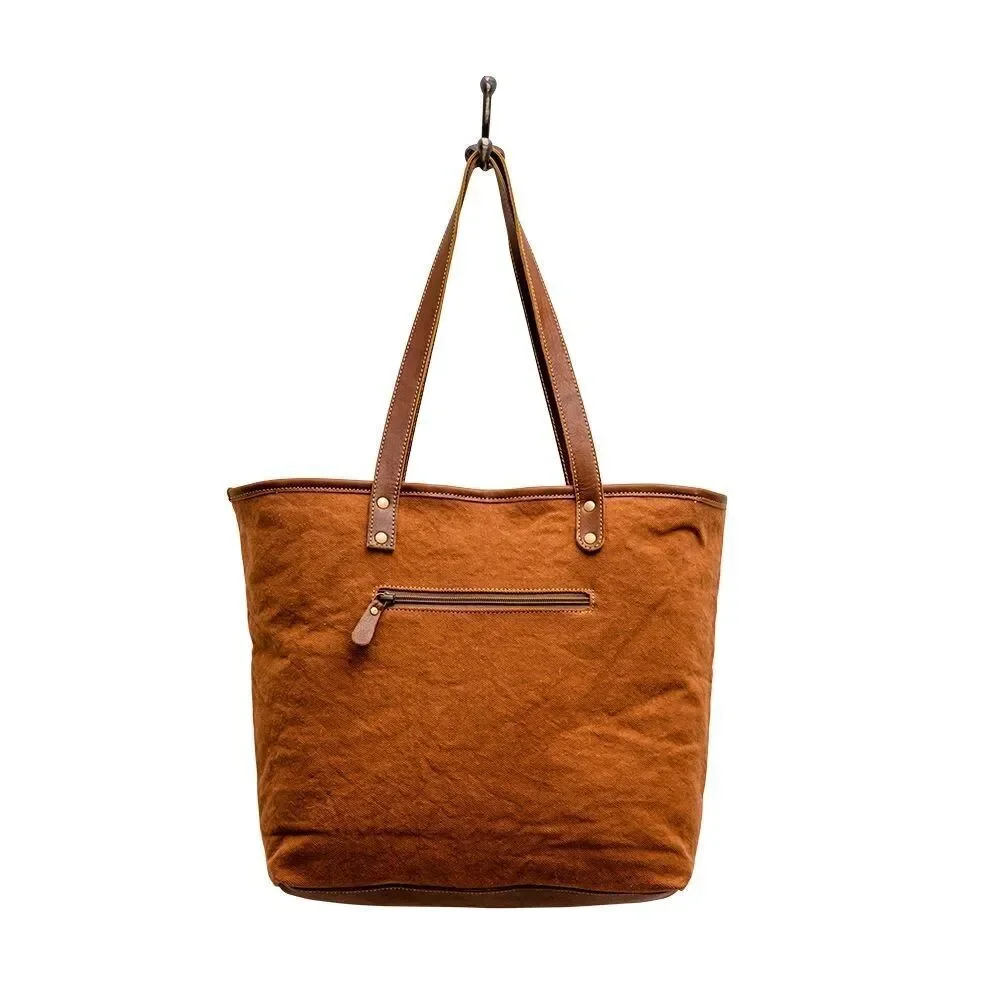 Myra Bag Handmade Titios Tote Bag Upcycled Canvas & Cowhide Leather